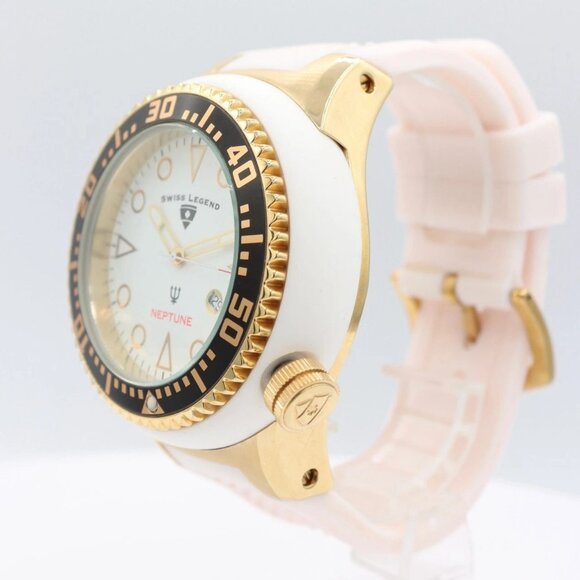 53mm Swiss Legend Neptune White Men's Quartz Wristwatch Swiss Stainless Steel - Picture 2 of 4